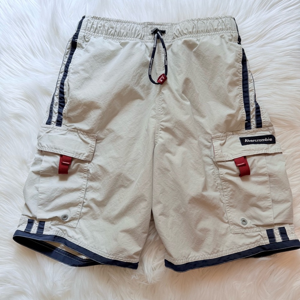 Abercrombie & Fitch Khaki Cargo Shorts with Navy Blue Accents
